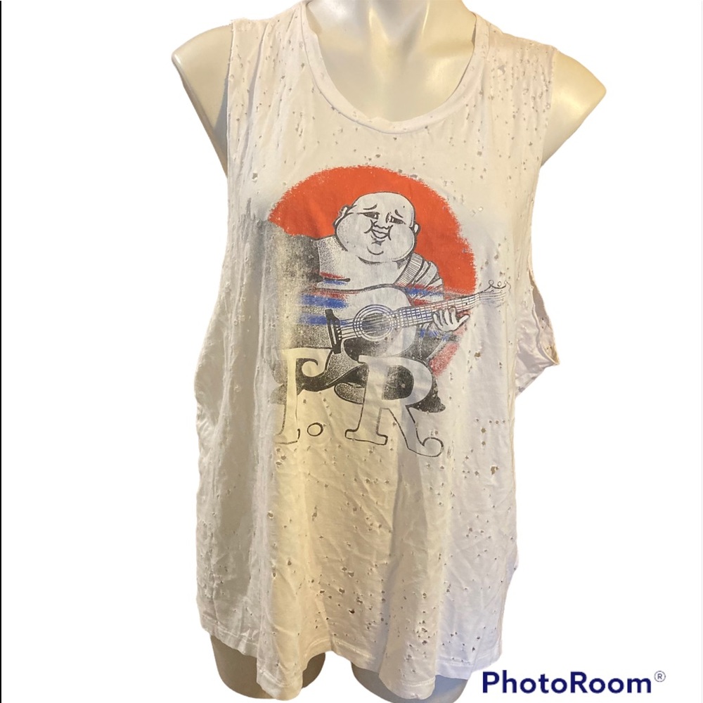 TRUE RELIGION buddha Logo distressed holes muscle tank top